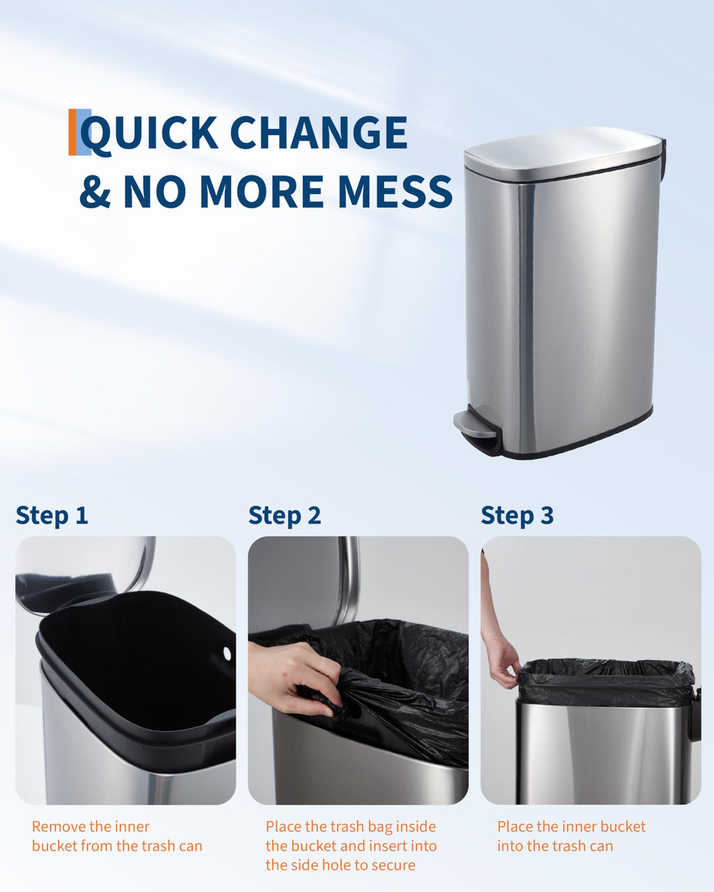 Stainless Steel Vertical Arc Trash Can 50L N6717