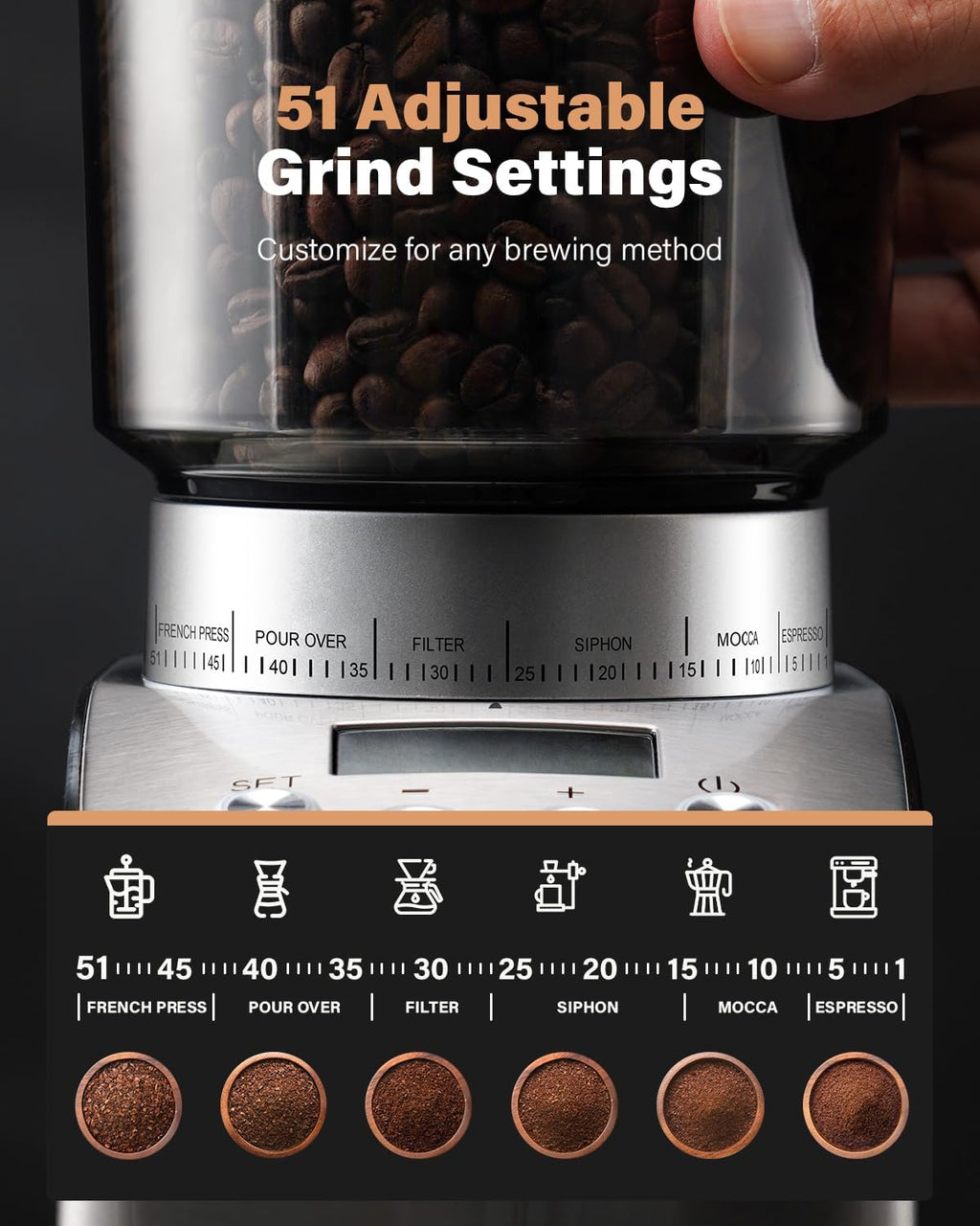 Electric Conical Burr Coffee Grinder with 51 Grind Settings L54837