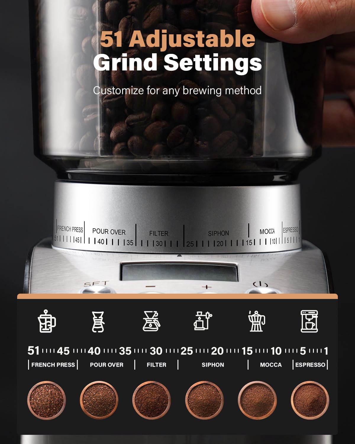 Electric Conical Burr Coffee Grinder with 51 Grind Settings L54837