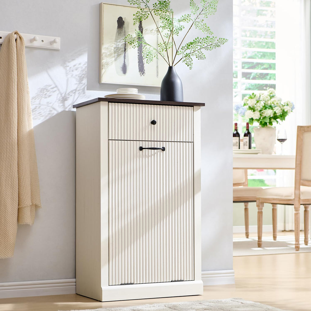 Antique White Tilt-Out Trash Can Cabinet T28245