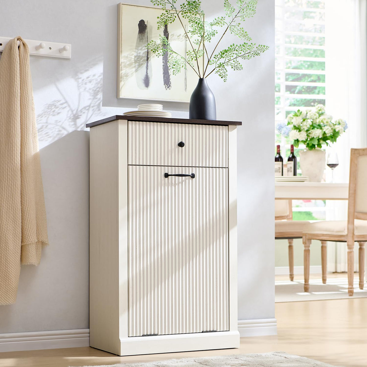 Antique White Tilt-Out Trash Can Cabinet T28245