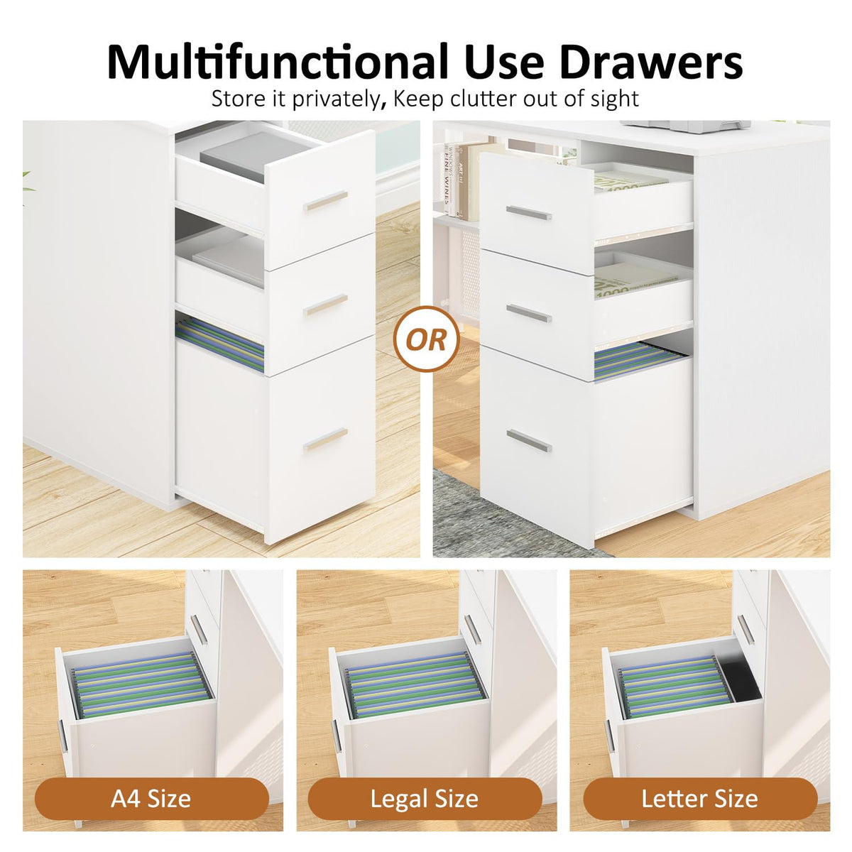 White L Shaped Desk with Drawers M999