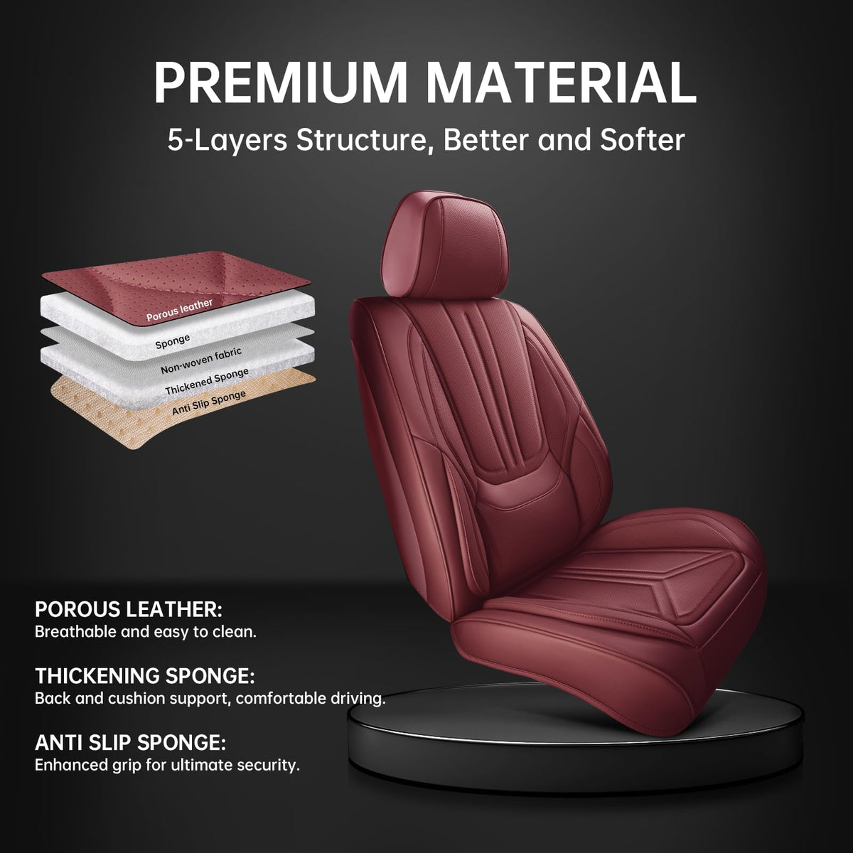 Burgundy Leather Full Set Car Seat Covers I341391