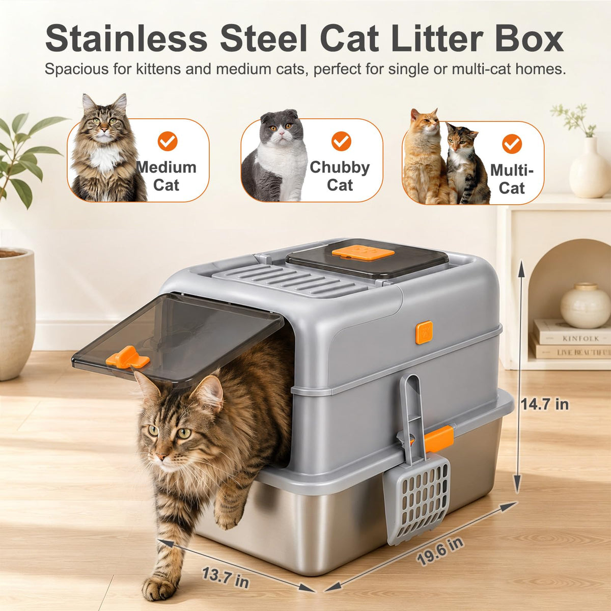 Stainless Steel High Sided Cat Litter Box with Lid X78777