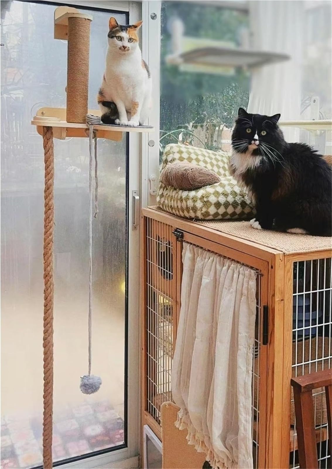 Wall-Mounted Cat Tree with Climbing Rope, Wall Shelf, Jute Scratching Post Tower, and Platform J6942