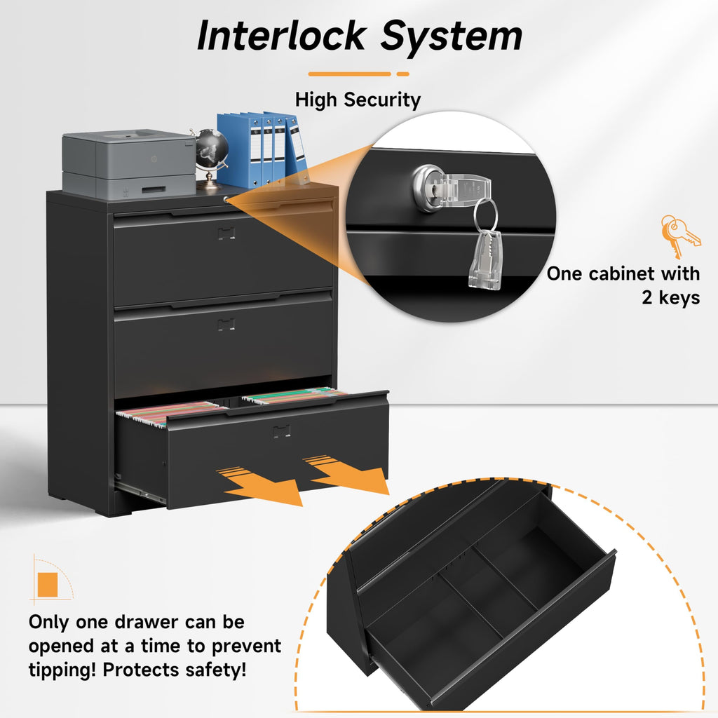 3 Drawer Metal File Cabinet with Lock D17045