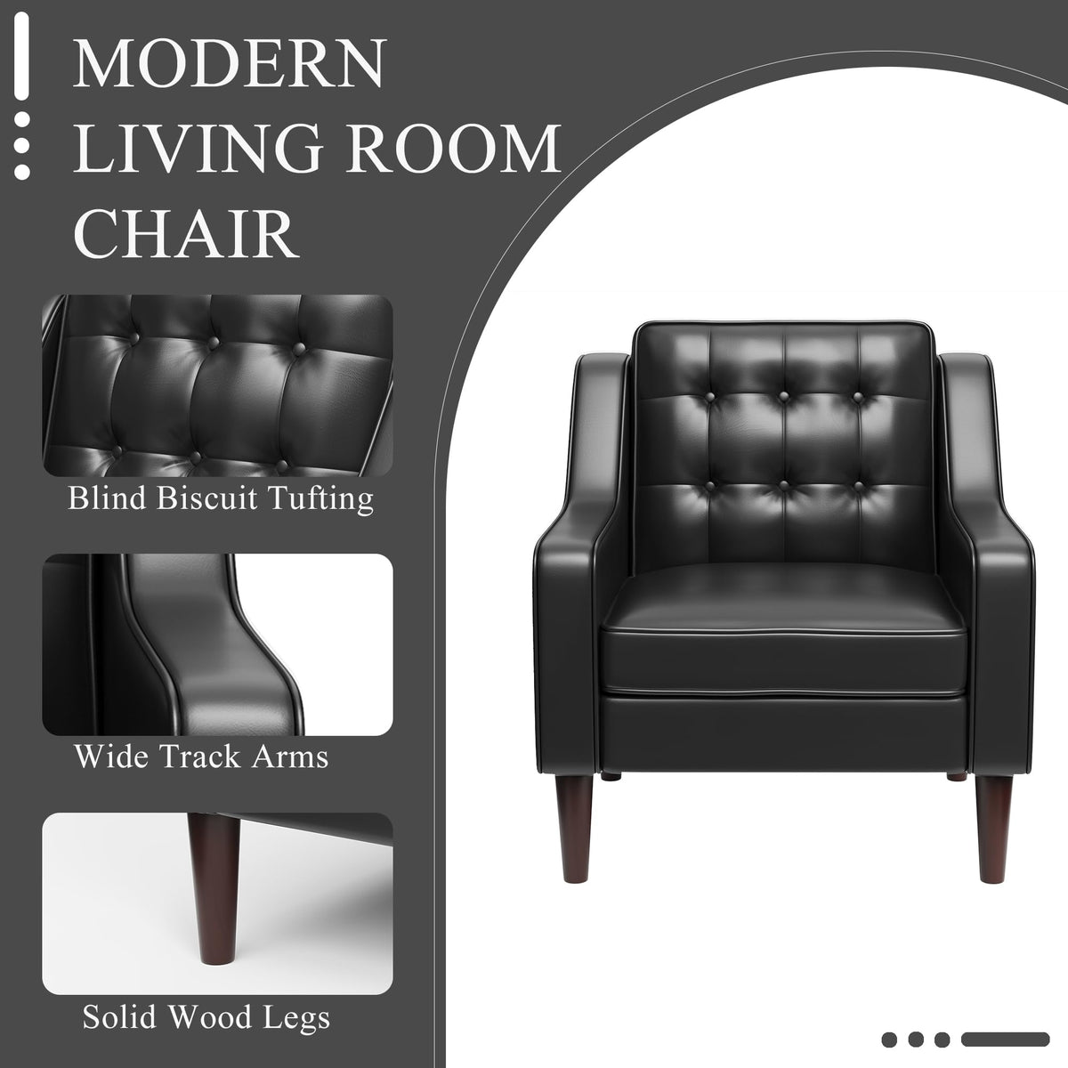 PU Leather Accent Chair Button-Tufted Upholstered Black M246