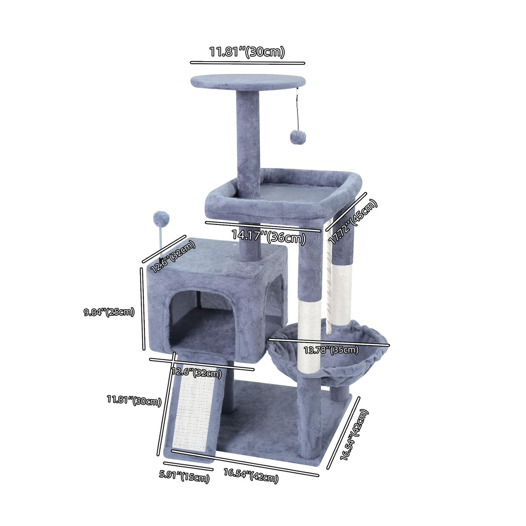 37.5" Cat Tree Tower with Scratching Board Hammock Grey O99025