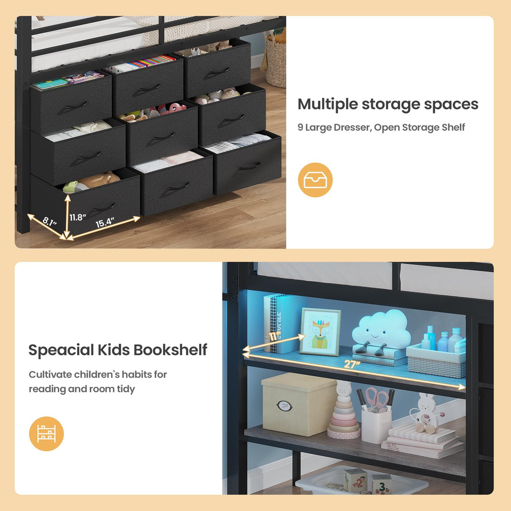 Twin Size Loft Bed with 9 Storage Drawers O999027