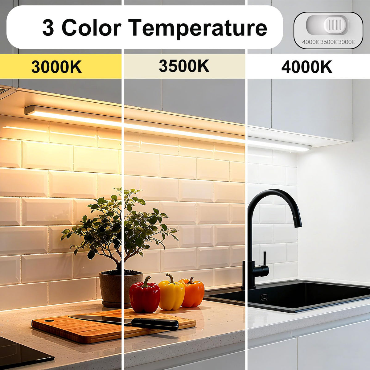 24 Inch LED Under Cabinet Lighting, 3 Color Temperatures, 1200LM Linkable D4627