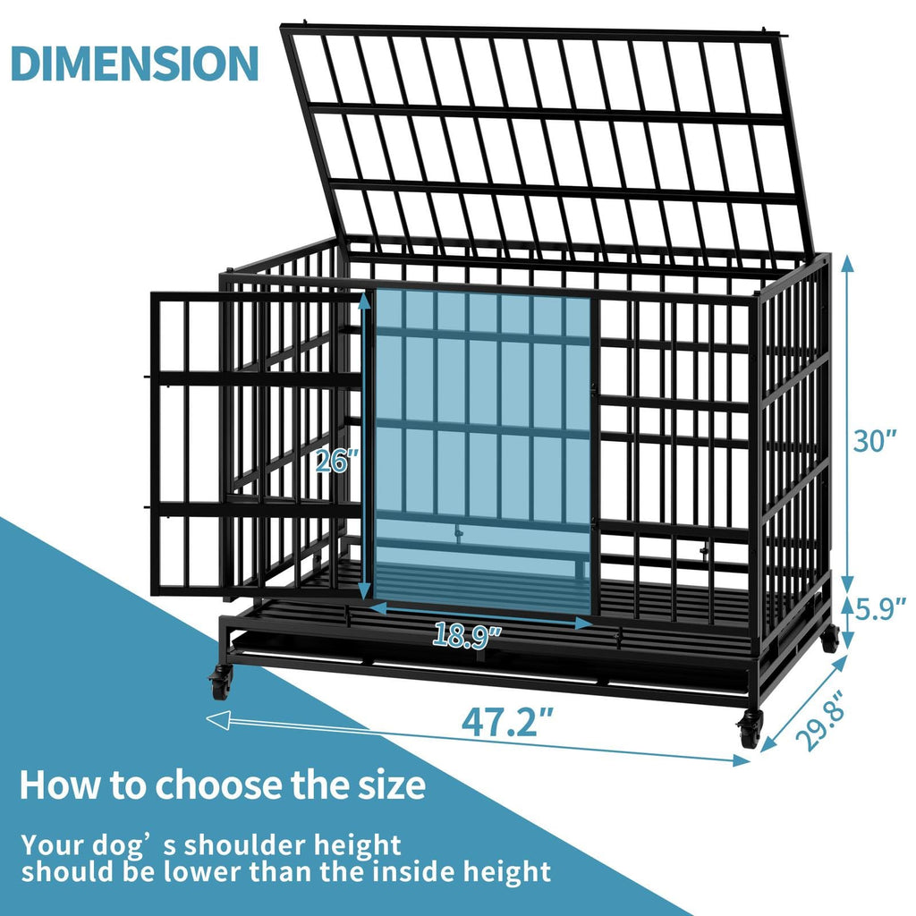 48 Inch Heavy Duty Metal Folding Dog Crate with Wheels and Double Doors N954582