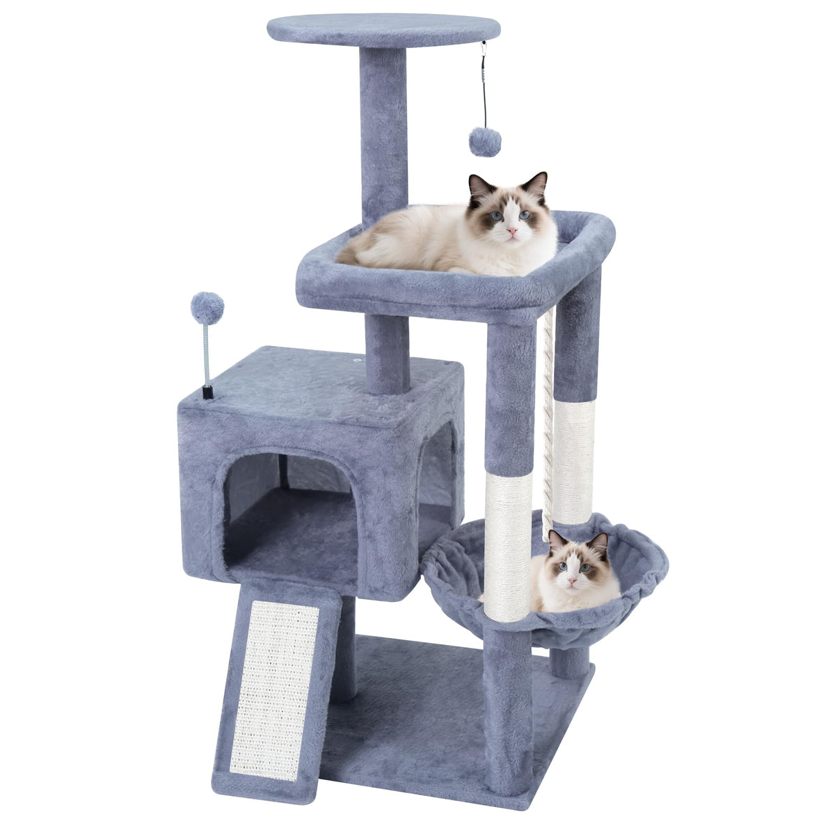 37.5" Cat Tree Tower with Scratching Board Hammock Grey O99025