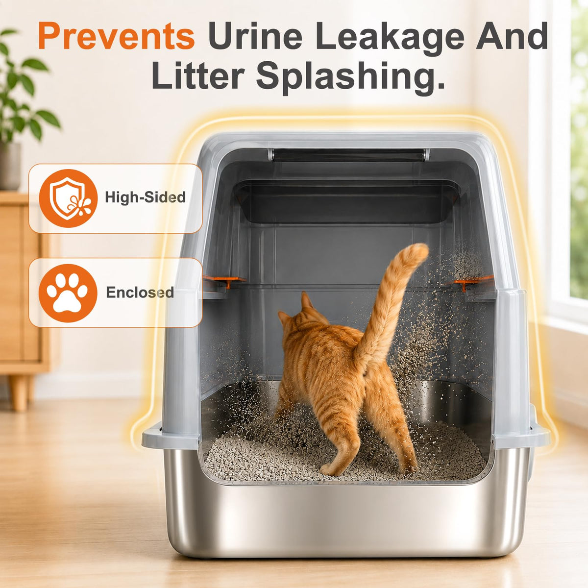 Stainless Steel High Sided Cat Litter Box with Lid X78777