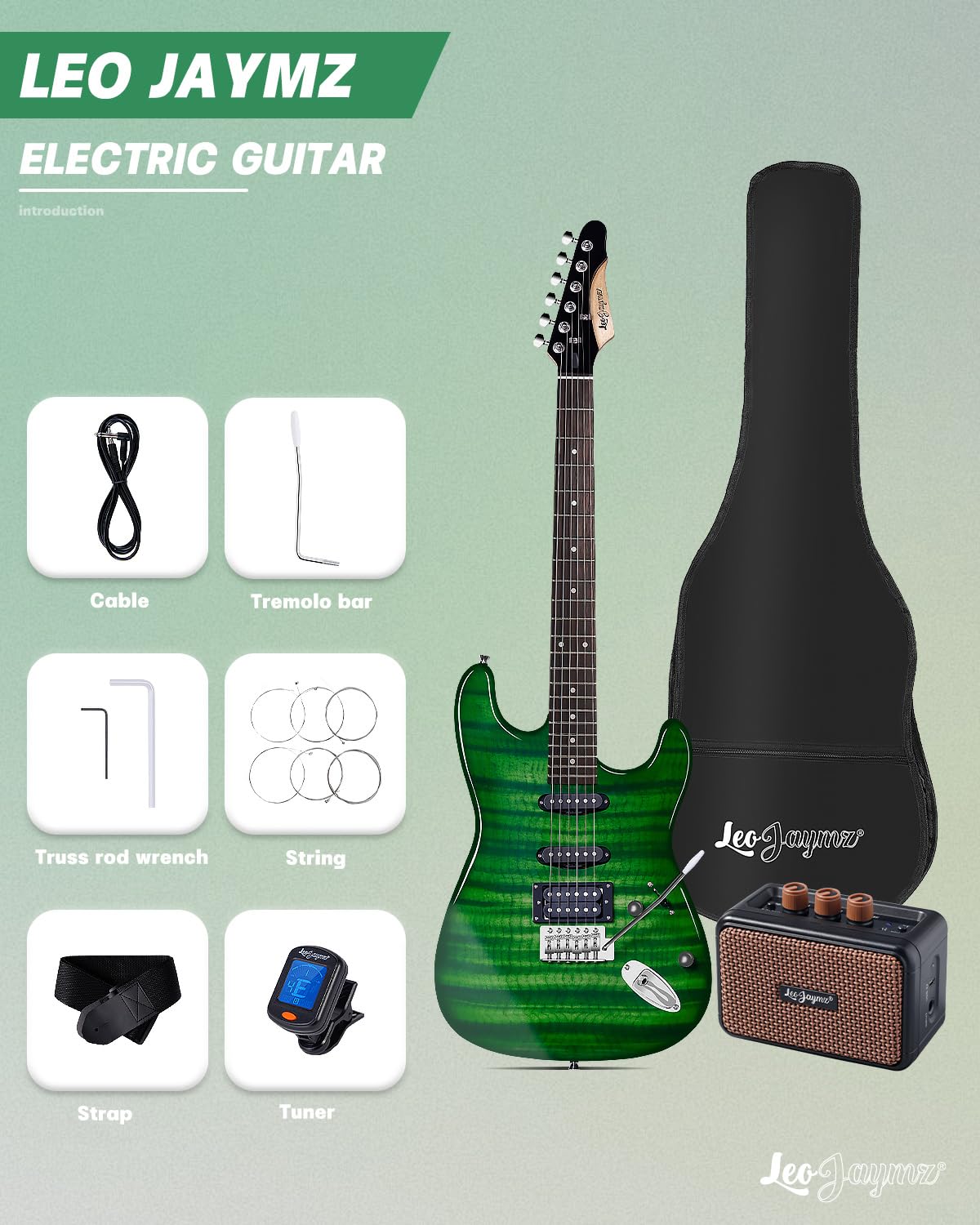 39" Full Size SSH Electric Guitar Starter Kit with Amp W6628