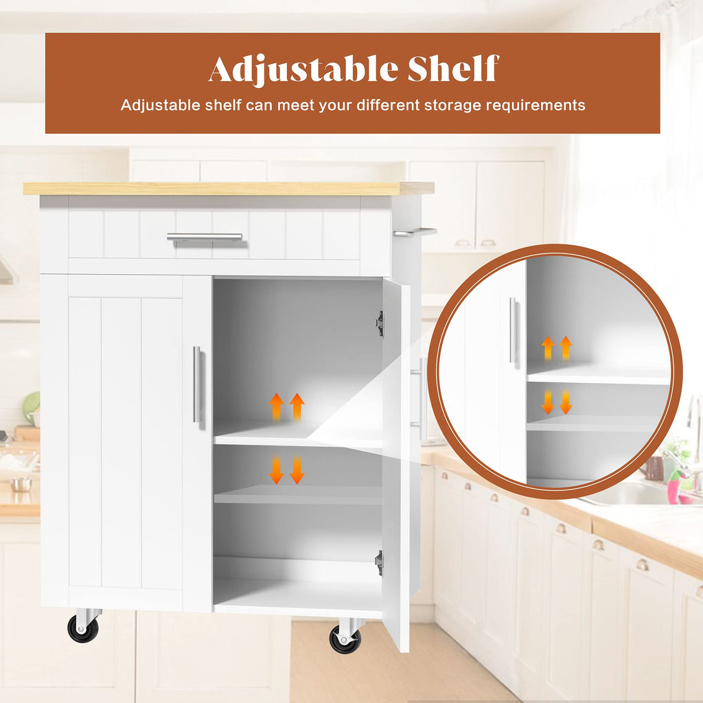 26" Rolling Kitchen Island Cart with Drawer, Shelves, Towel Rack, Lockable Casters, White V88569