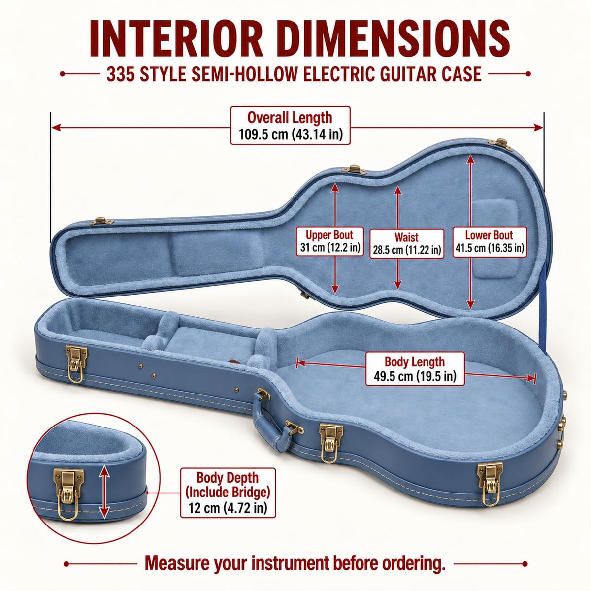Smoke Blue Guitar Case for Semi-Hollow Electric Guitars X96978