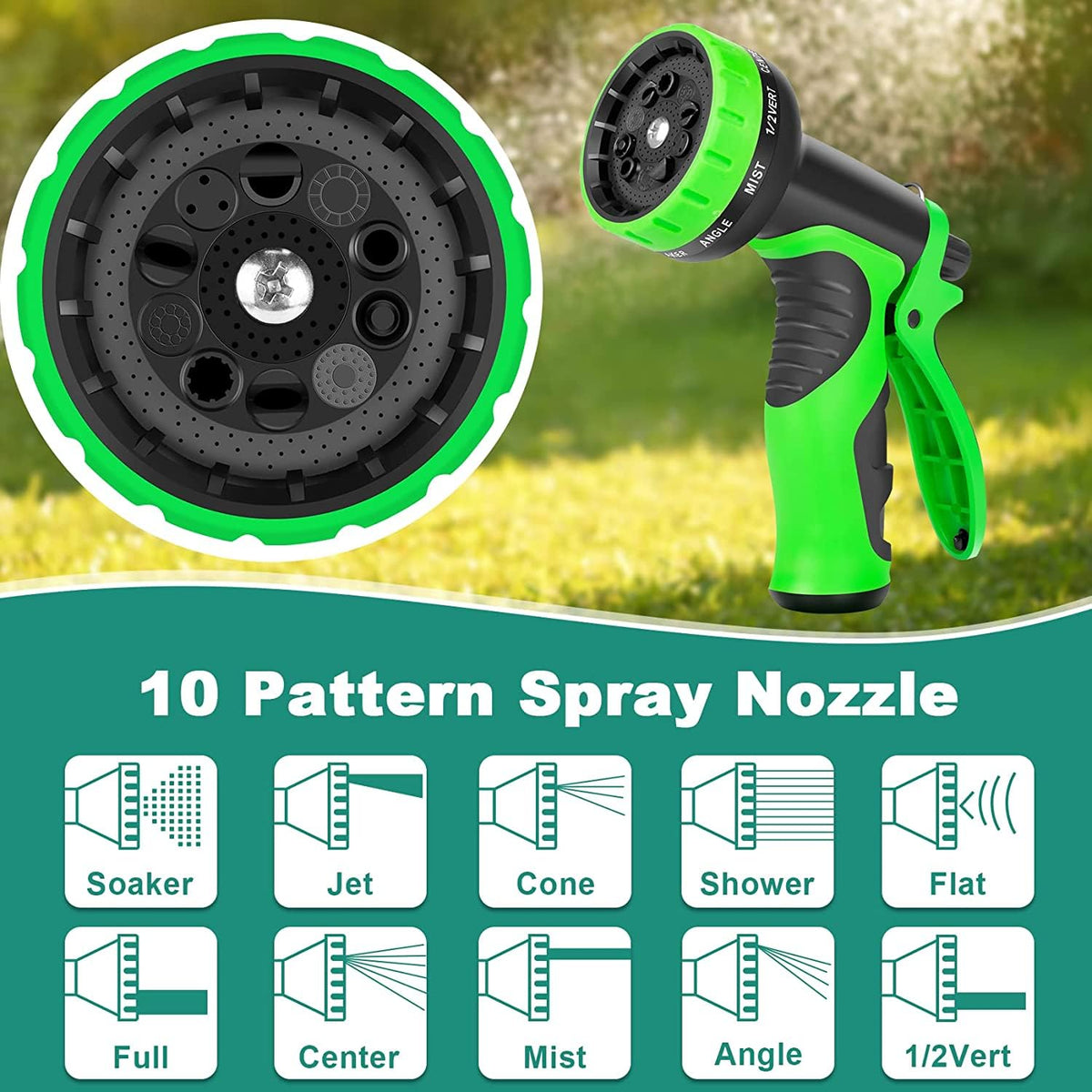 100FT Lightweight Garden Hose with 10-Pattern Nozzle N544