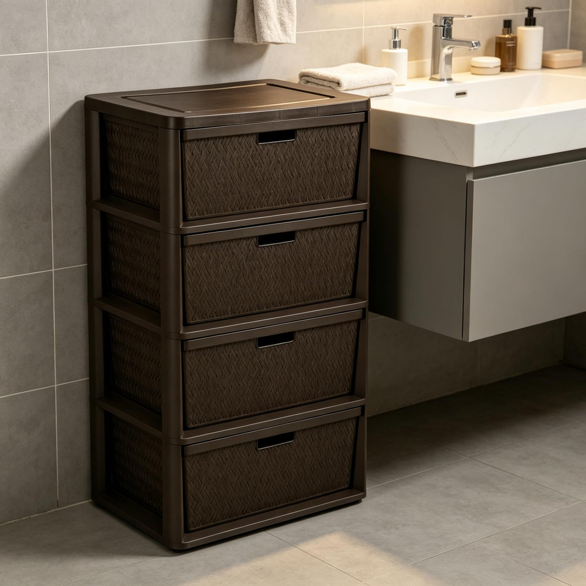 Brown 4-Drawer Storage Tower with Bins X4722