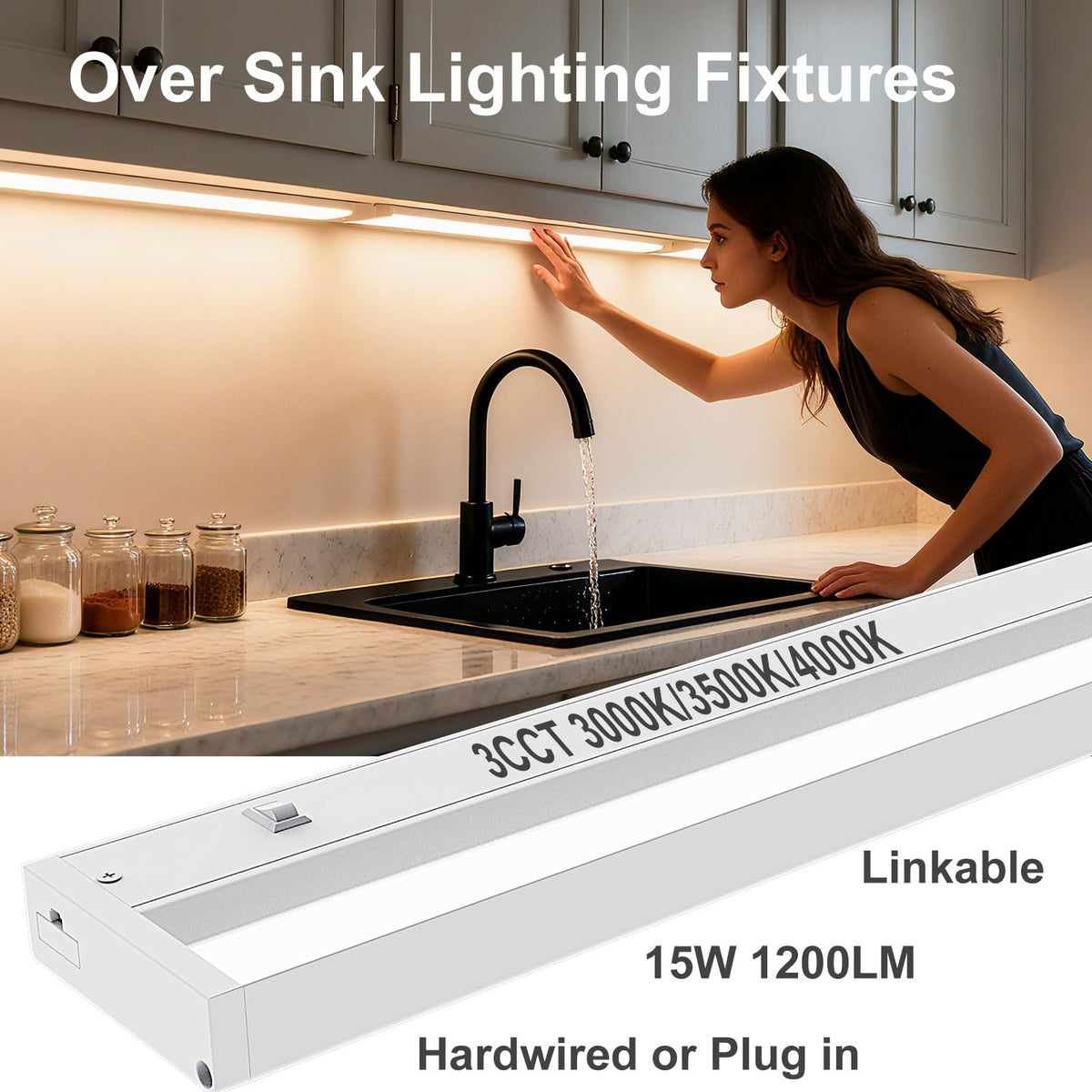 24 Inch LED Under Cabinet Lighting, 3 Color Temperatures, 1200LM Linkable D4627