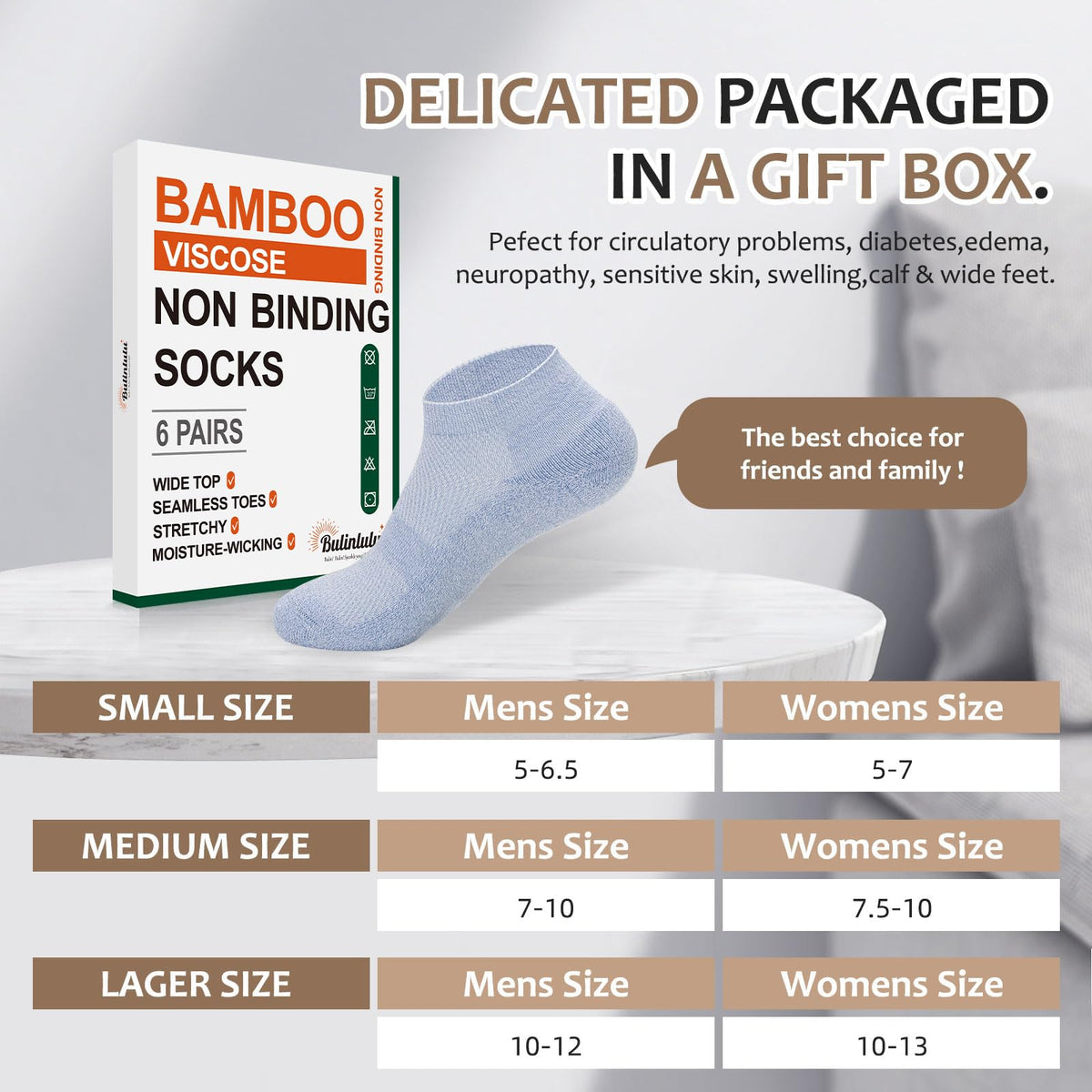 6 Pairs Low Cut Non Binding Bamboo Seamless Socks V849322