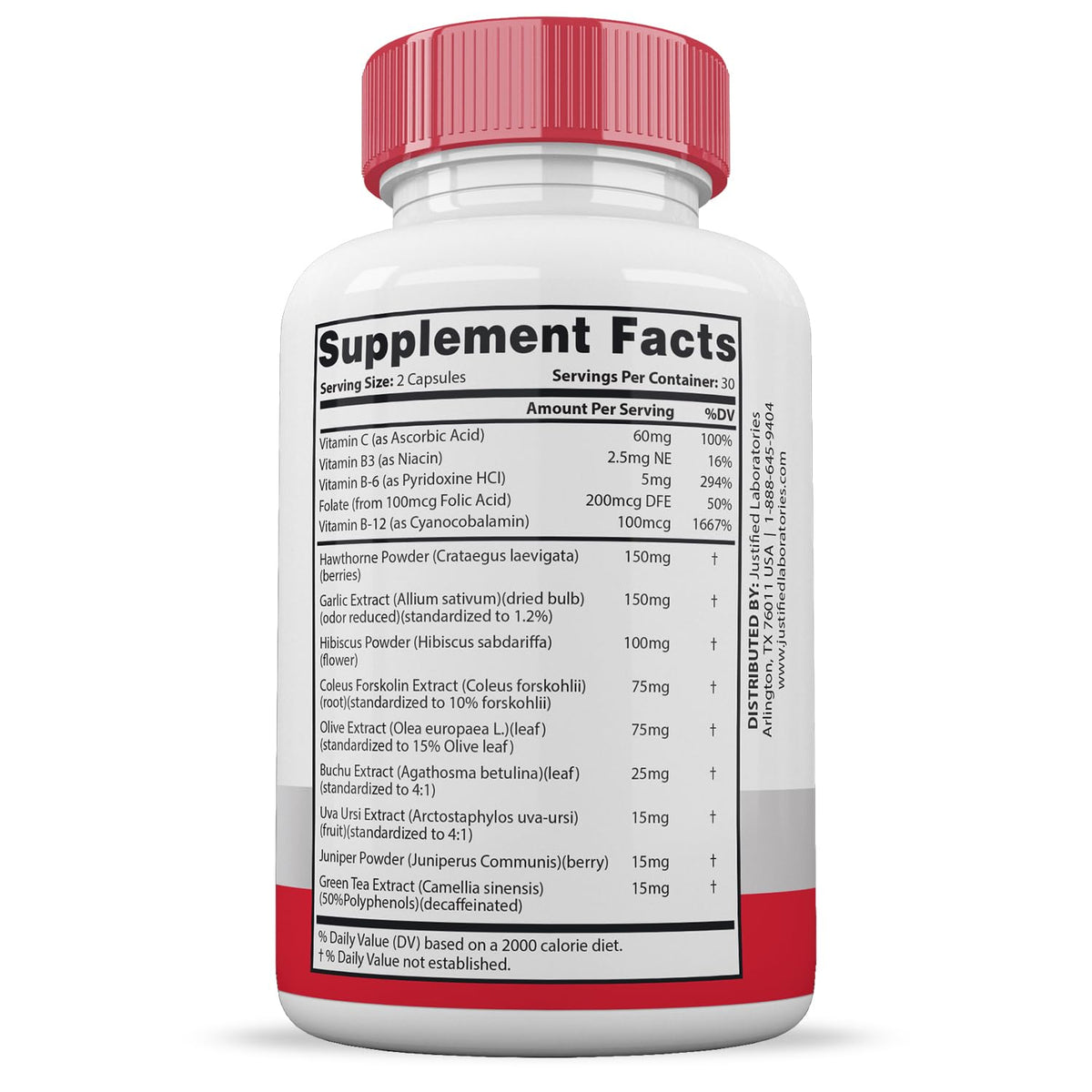 60 Capsules 688MG Hawthorne Hibiscus Garlic Juniper Olive Forskolin Green Tea Extract E7805