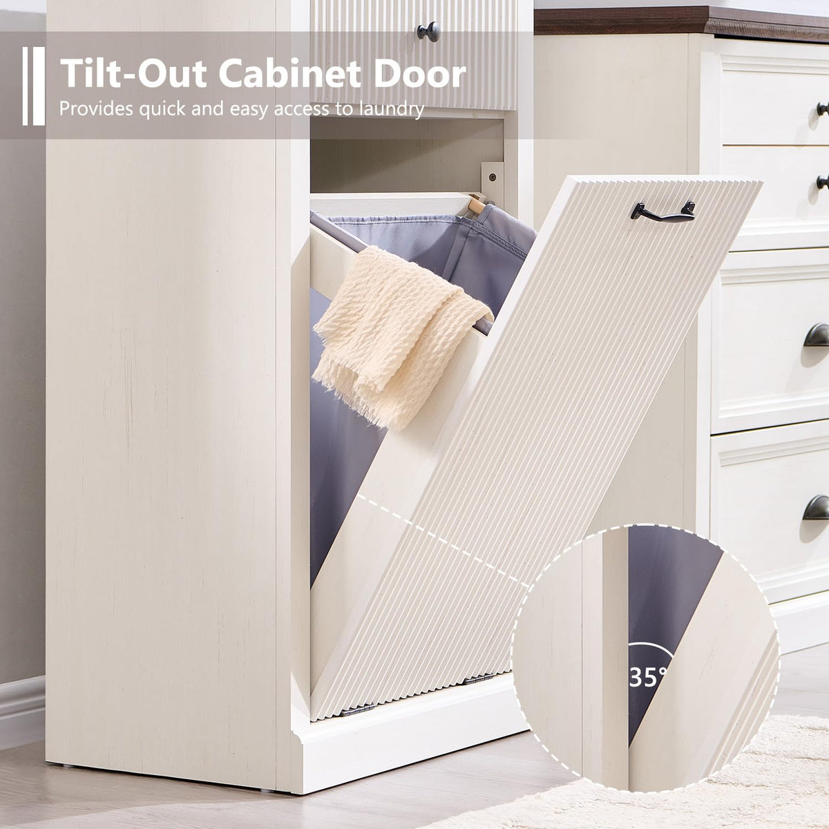 Antique White Tilt-Out Trash Can Cabinet T28245