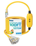 100FT GFCI Extension Cord 3 Prong Plug 12/3 AWG SJTW U310