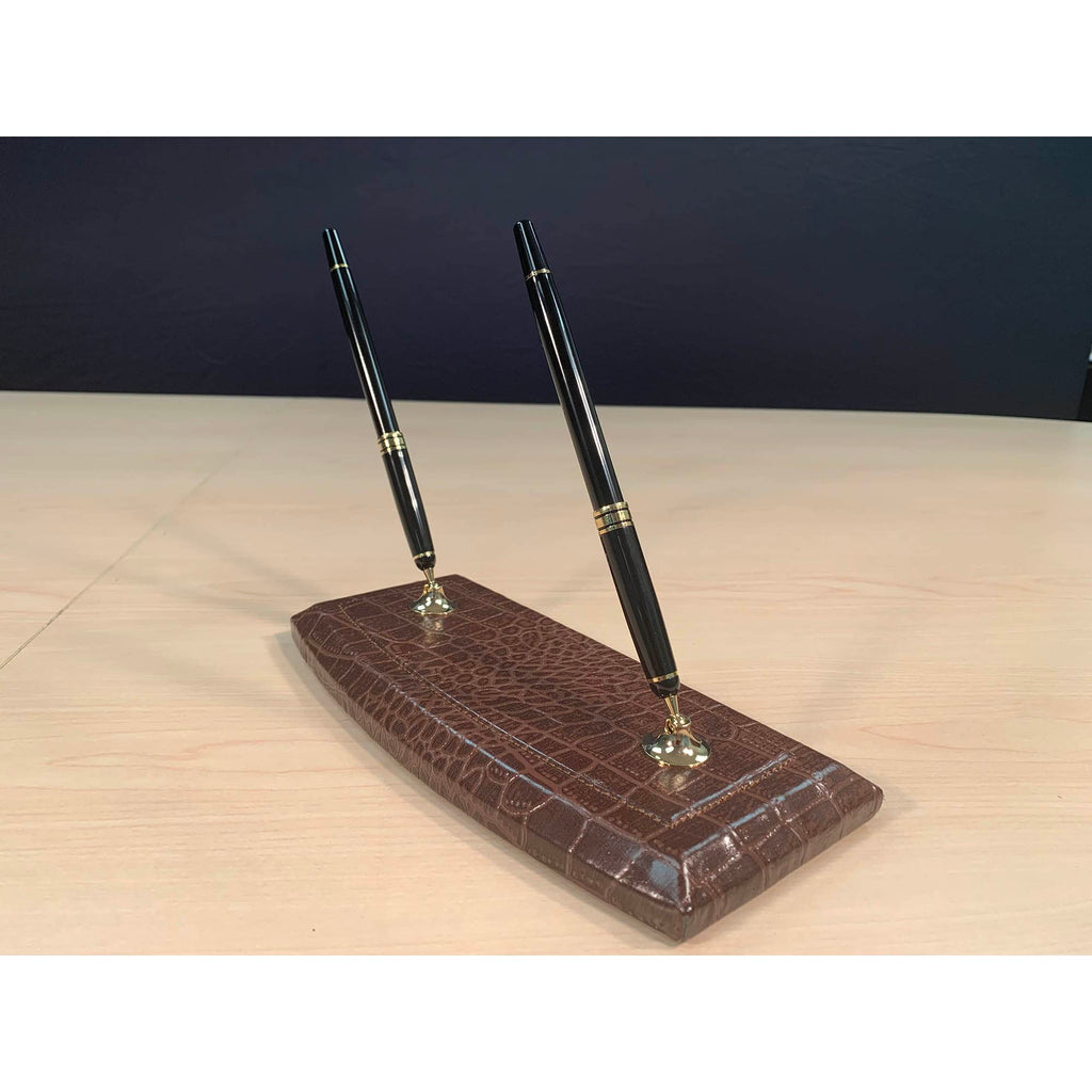 Brown Crocodile Embossed Leather Desk Set O8659