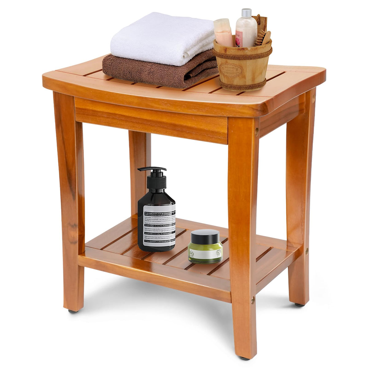 16" Teak Shower Bench with Shelf V9693