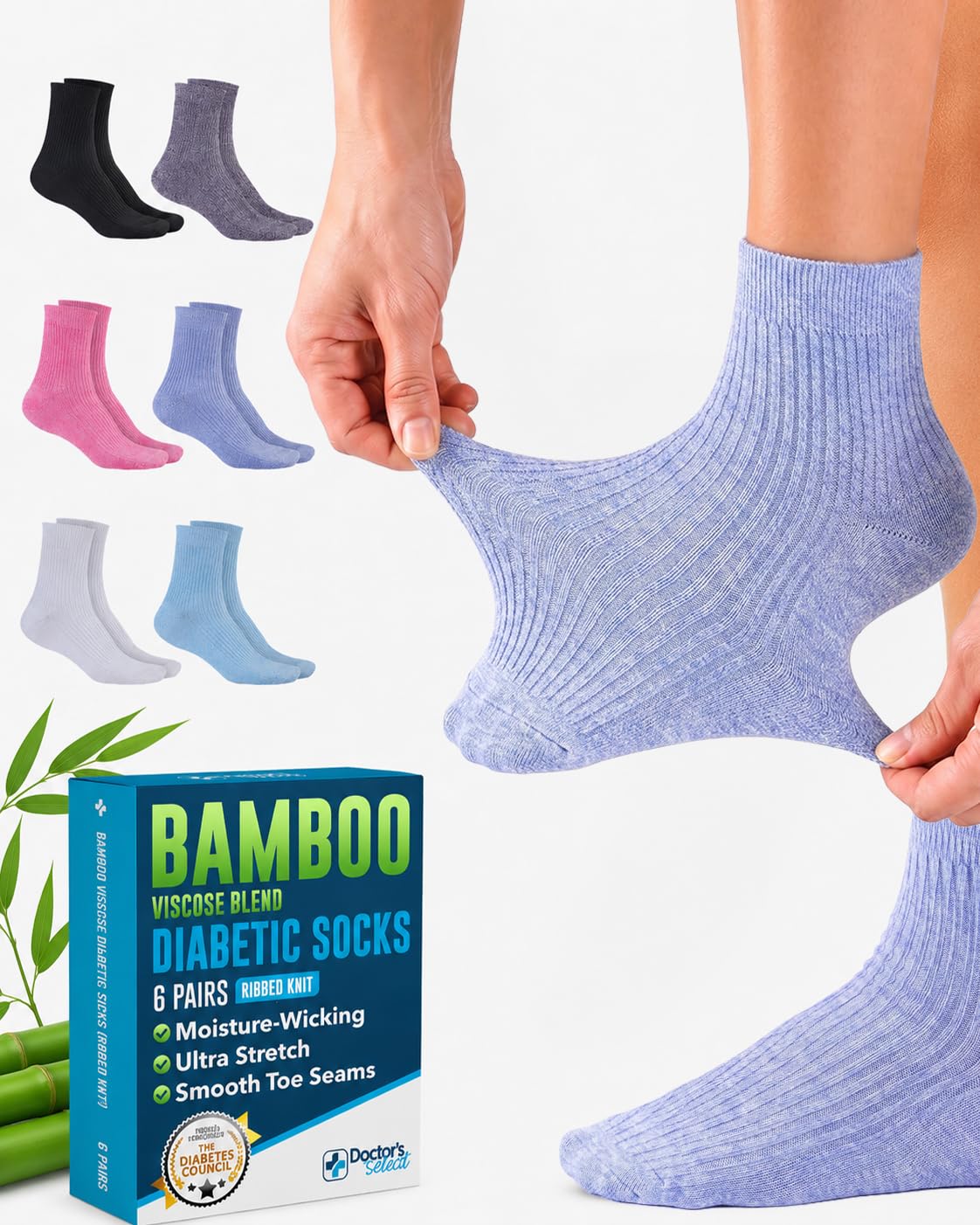 Bamboo Viscose Diabetic Socks 6 Pairs T7758