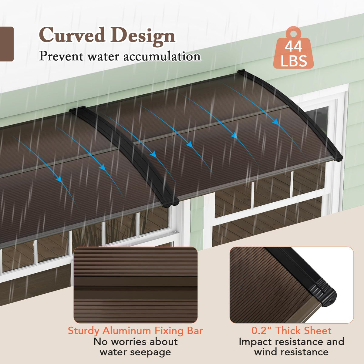 46" x 38" Polycarbonate Door Awning Canopy Y81710