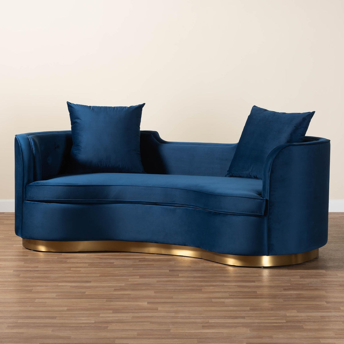 Navy Blue Velvet and Brushed Gold Metal Sofa E8647