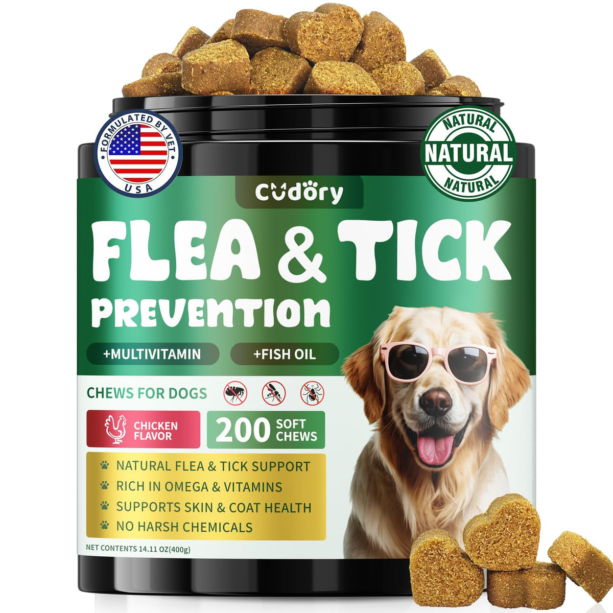 Flea and Tick Prevention for Dogs with Vitamins Fish Oil K364