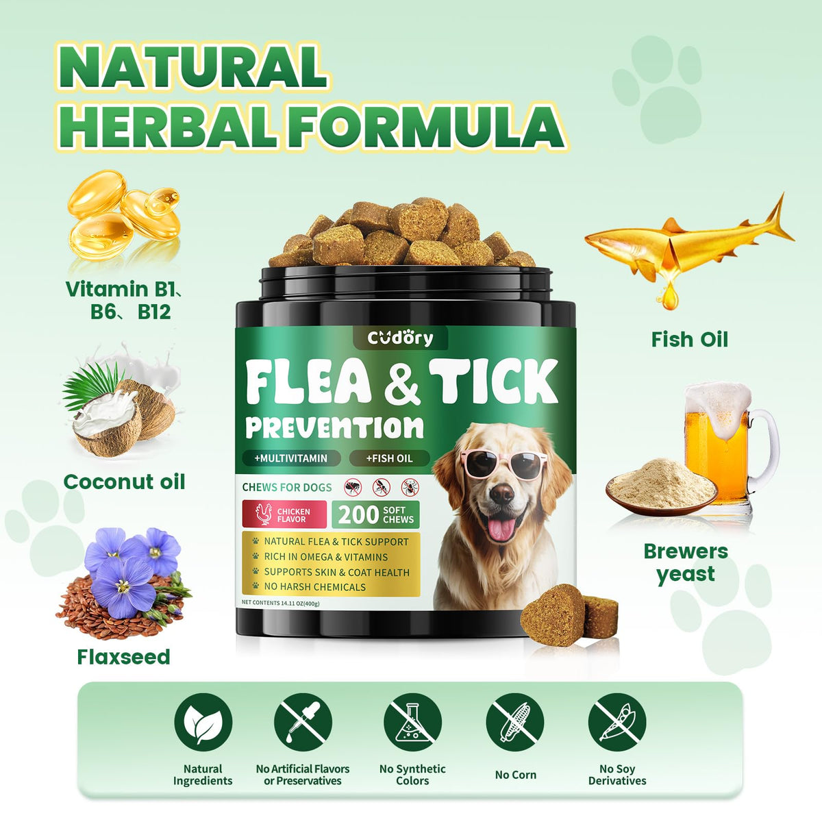 Flea and Tick Prevention for Dogs with Vitamins Fish Oil K364