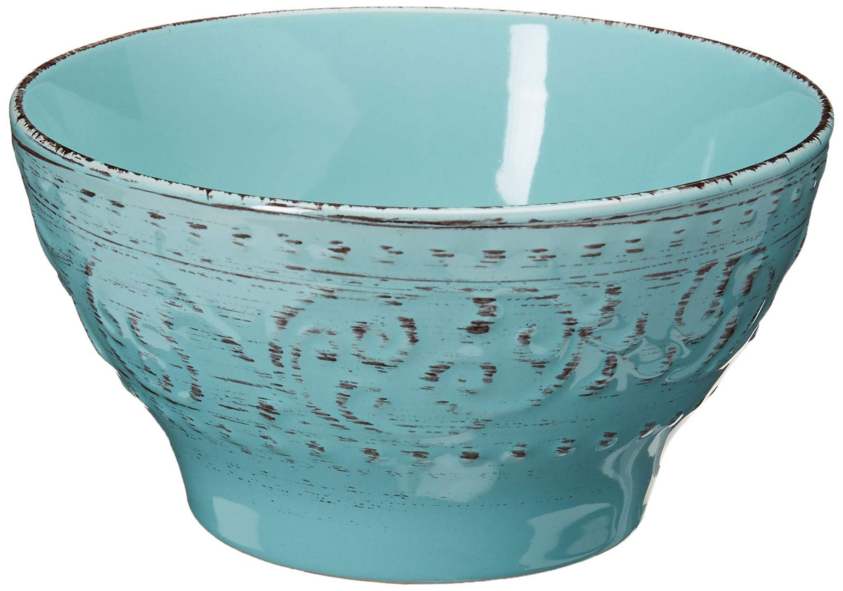 Turquoise 16 Piece Embossed Stoneware Dish Set U594980