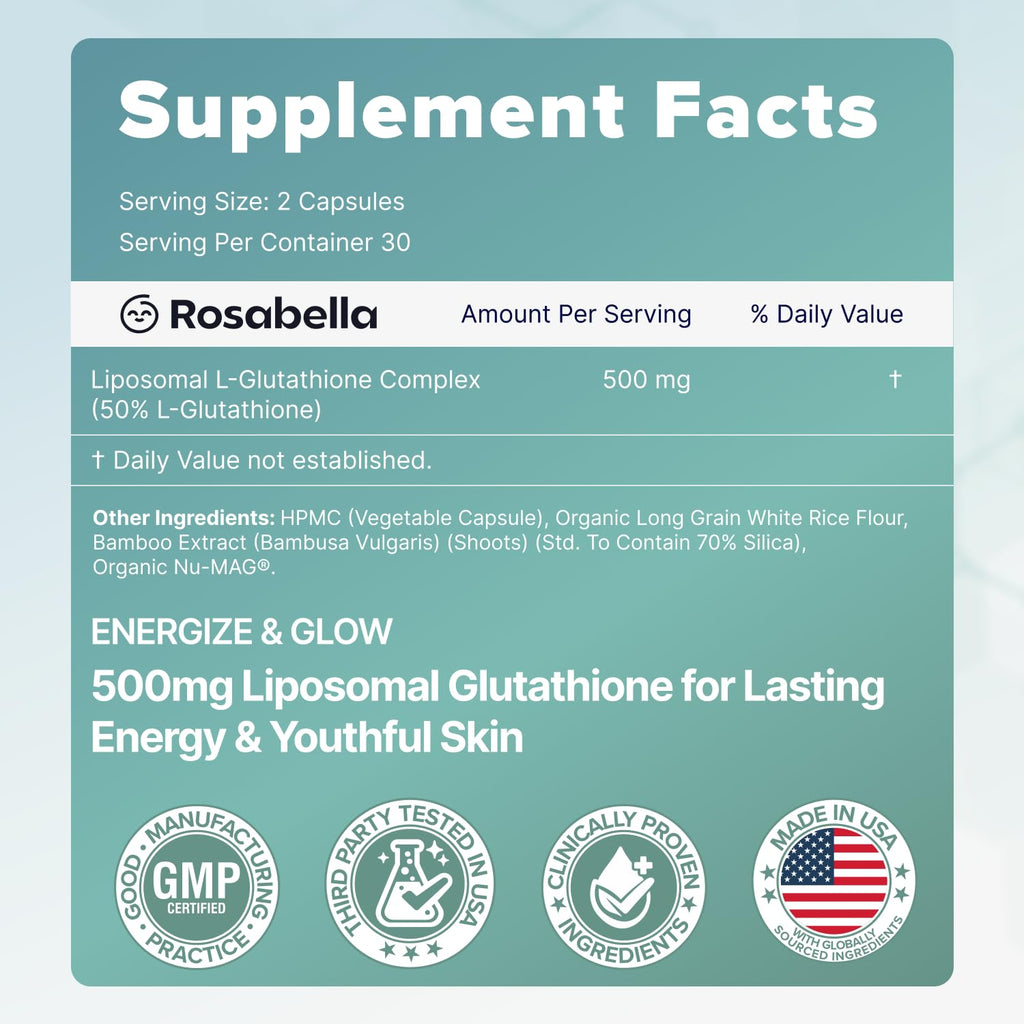 500mg Glutathione Supplement 60 Capsules L1631