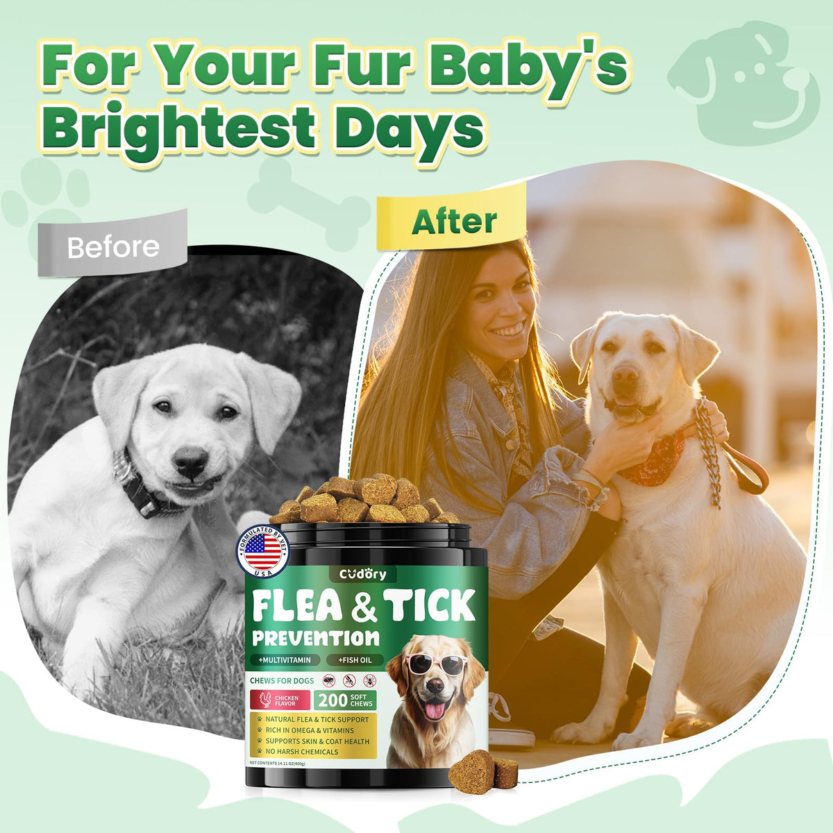 Flea and Tick Prevention for Dogs with Vitamins Fish Oil K364