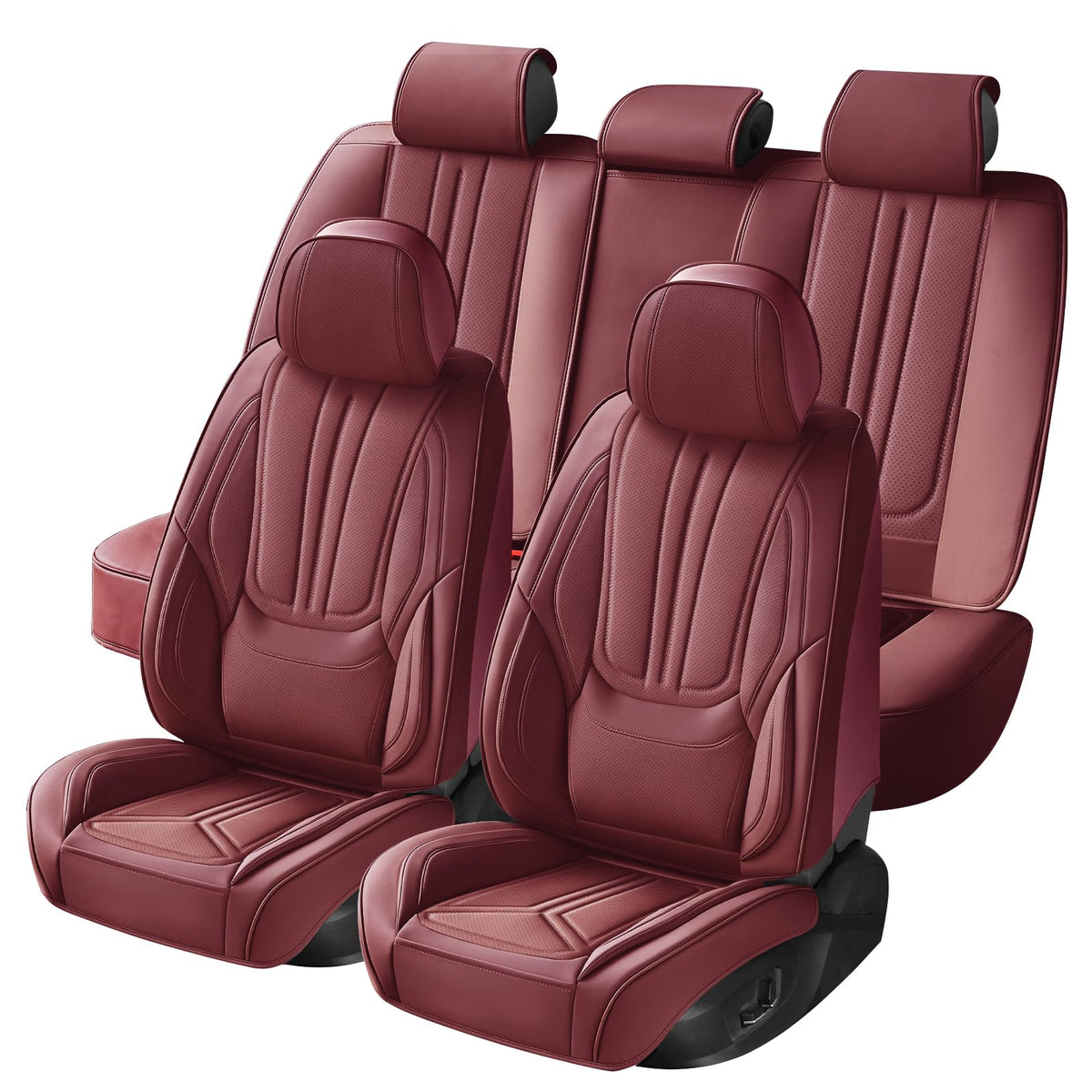 Burgundy Leather Full Set Car Seat Covers I341391