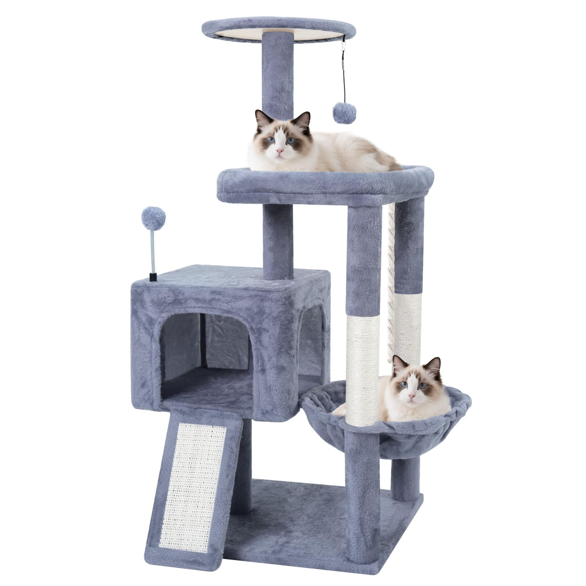 37.5" Cat Tree Tower with Scratching Board Hammock Grey O99025