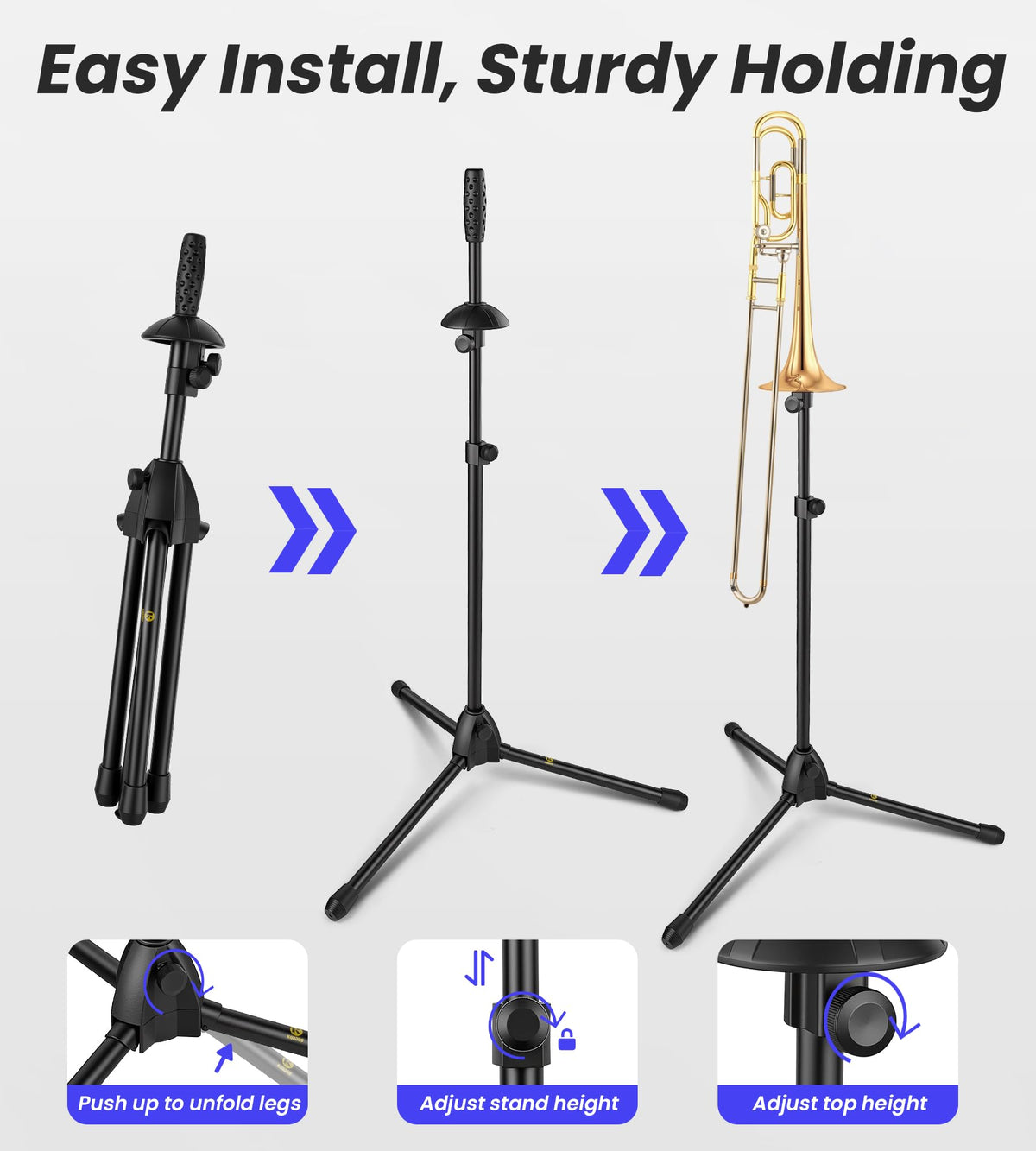 Portable Trombone Stand Adjustable Height with Bag H80543