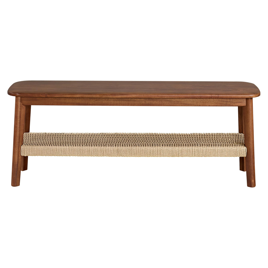 Solid Wood Entryway Bench with Woven Storage Shelf, Chestnut, 48” A192708