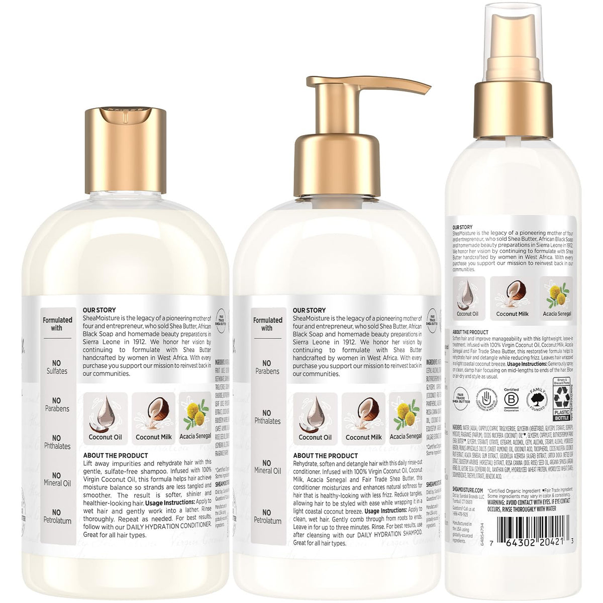 Shampoo & Conditioner + Leave-in Treatment Coconut Oil 3 Piece Set V1655