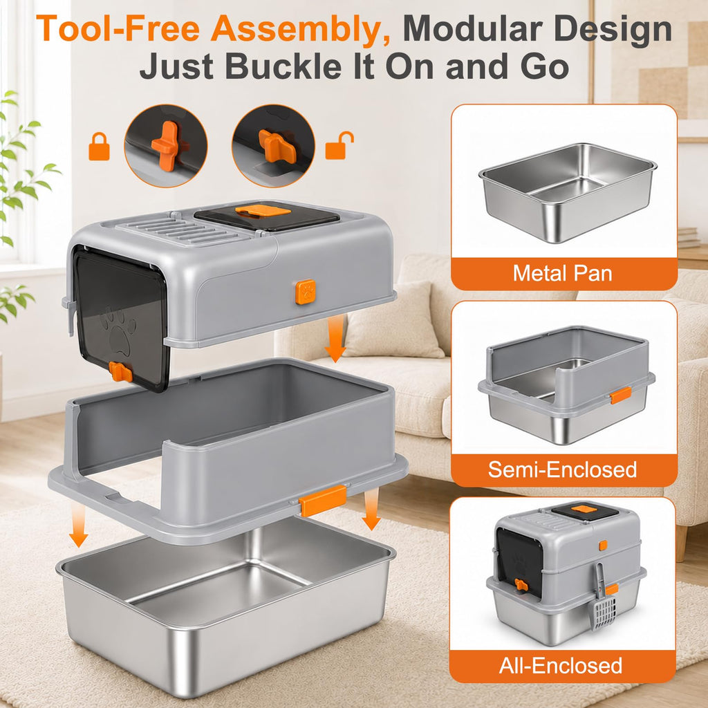 Stainless Steel High Sided Cat Litter Box with Lid X78777