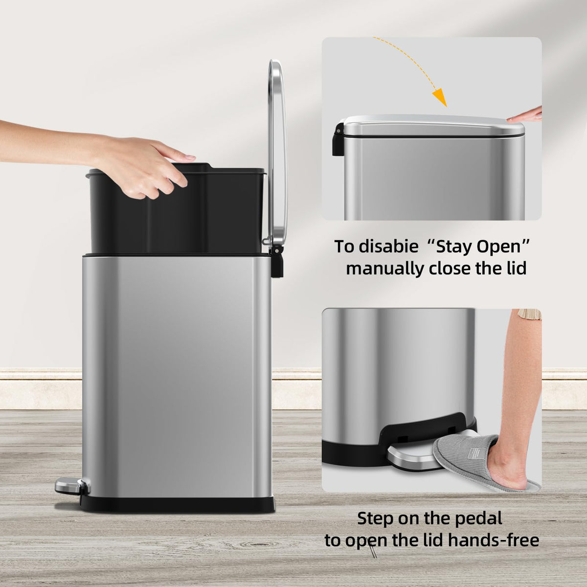 2.6 Gallon Stainless Steel Step Trash Can with Lid Q907