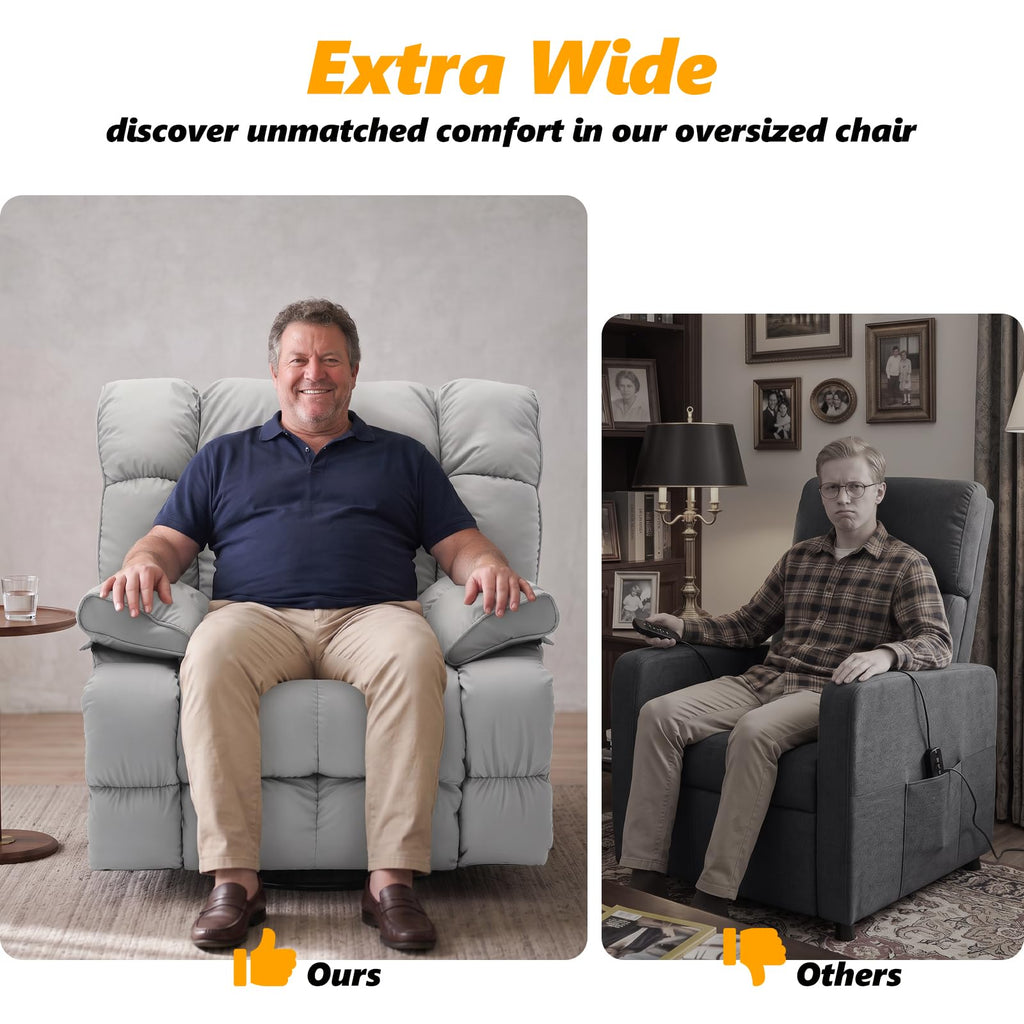 Oversized Gray Leather Power Swivel Rocker Recliner V88525