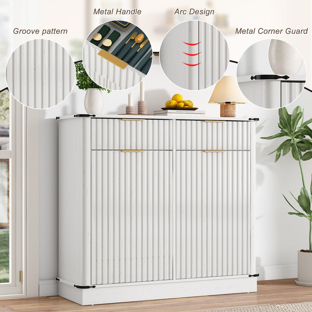 White 20 Gallon Tilt Out Trash Cabinet with Charging Station and 2 Drawers F957564