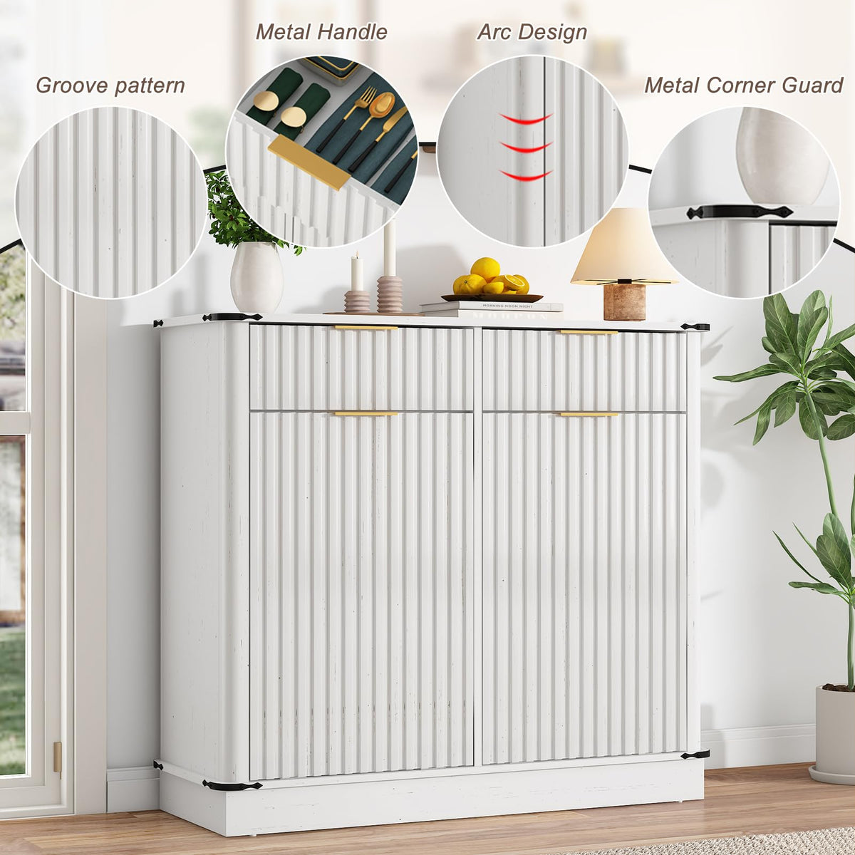 White 20 Gallon Tilt Out Trash Cabinet with Charging Station and 2 Drawers F957564