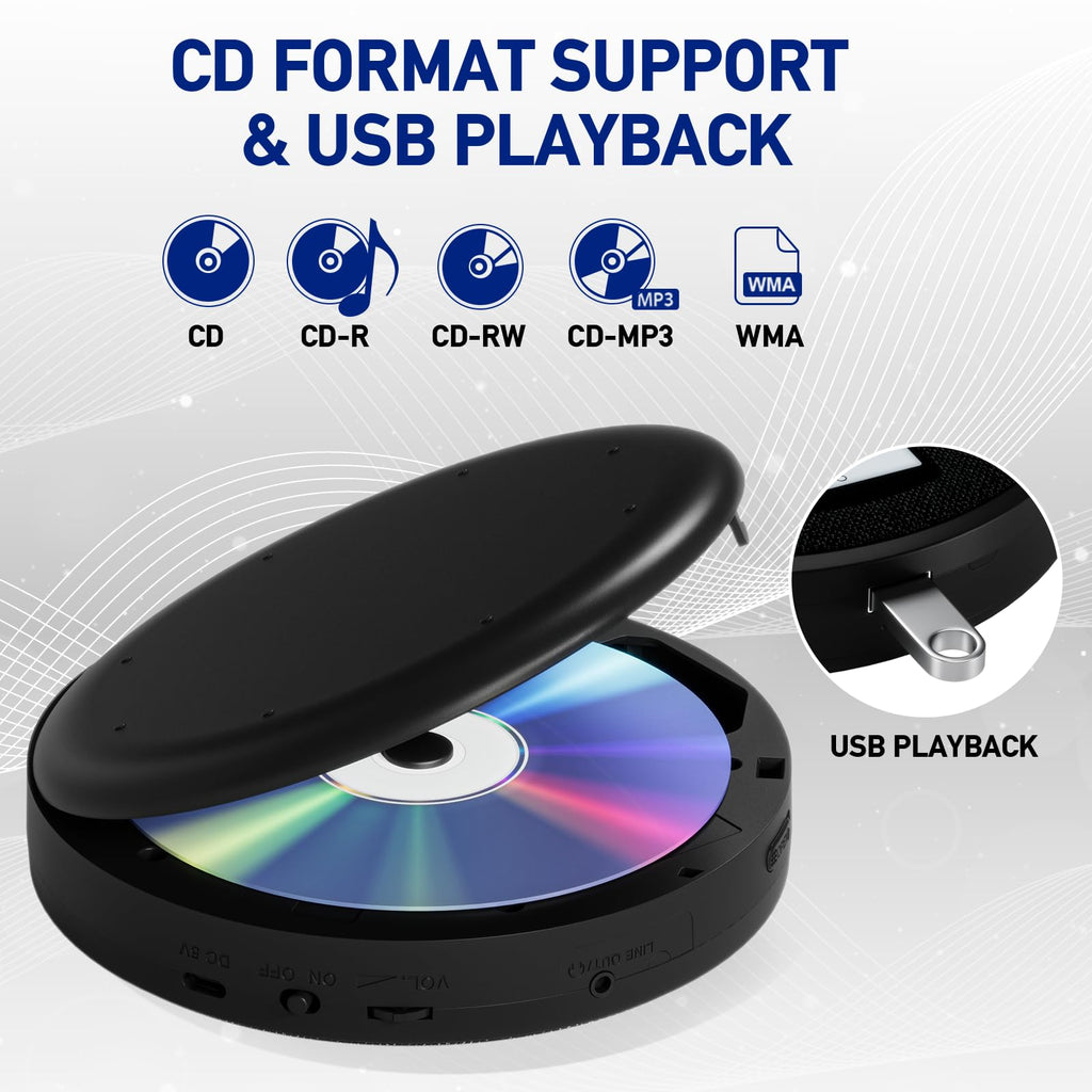 Portable Rechargeable CD Player with Dual Speakers, Black L4537