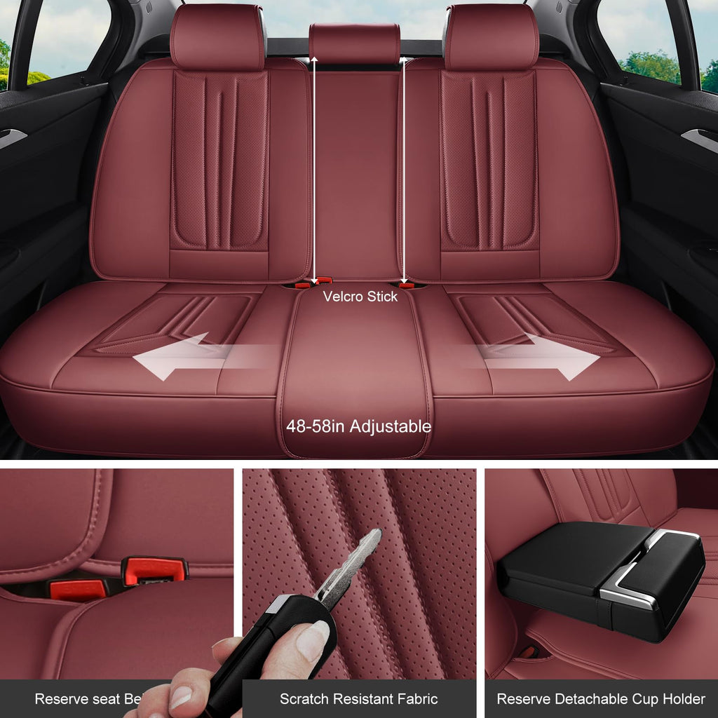 Burgundy Leather Full Set Car Seat Covers I341391