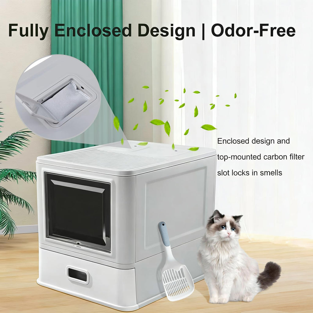 Enclosed Stainless Steel Cat Litter Box with Lid Q81468